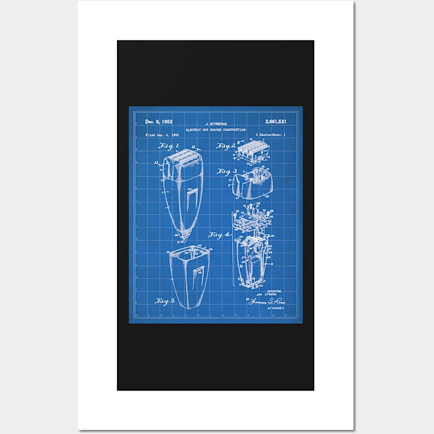 Electric Shaver Patent - Barber Stylist Bathroom Decor Art - Blueprint Wall Art by patentpress